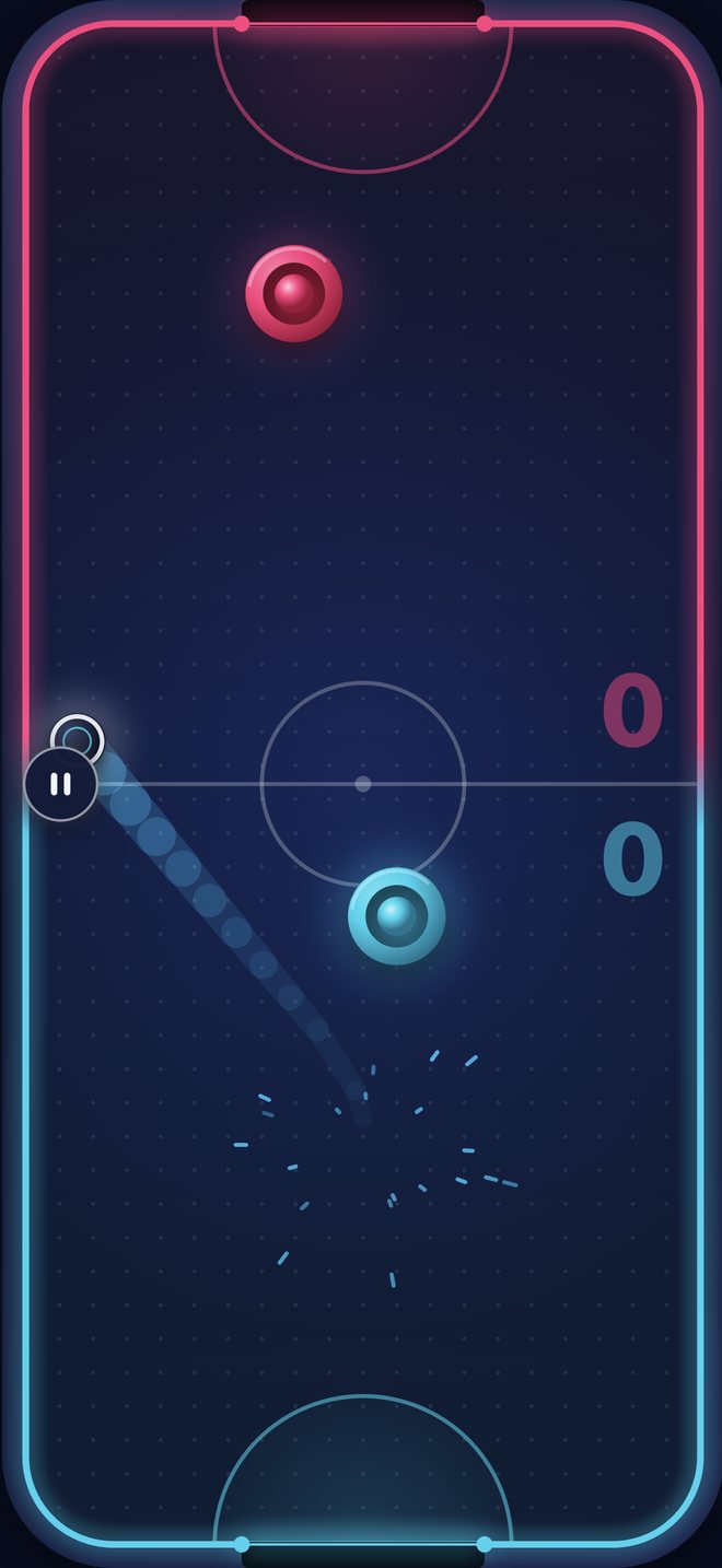 A puck flying off a mallet with a trail of sparks